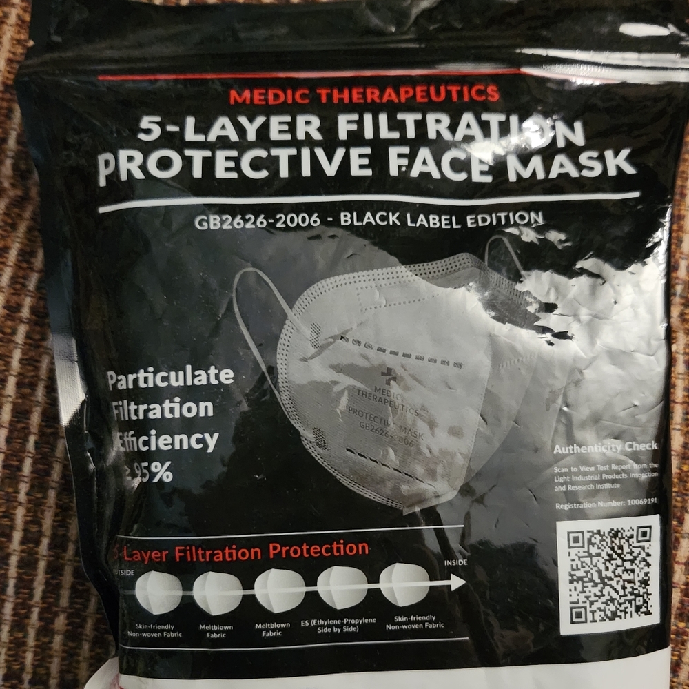 N95 5-layer Filtration Face Mask 10 count each. 3 packs